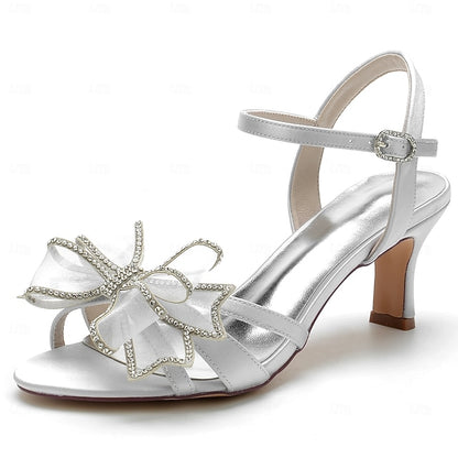 Kitten Detail Sandals with Bridal Heel Luxury Rhinestone Bow –