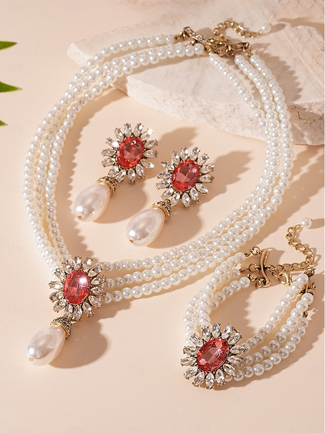 Jewelry Pearl with Earrings Set Women's