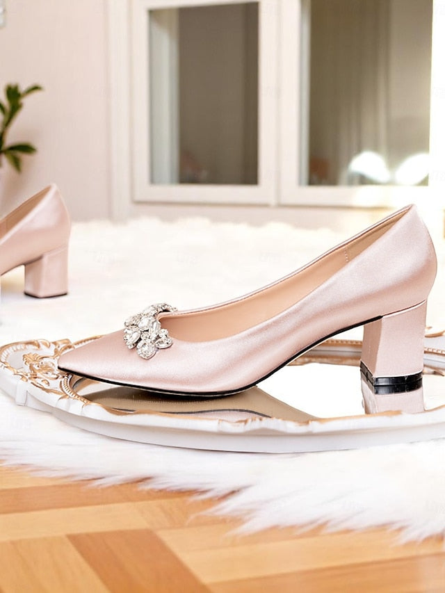 Women's Satin Wedding Pointed with Toe Pumps Champagne
