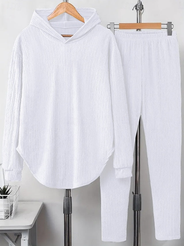Women's Hoodie Pants Sets Long Sleeve Hooded Solid Color