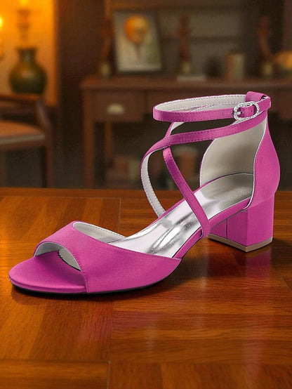Block with Elegant Strap - Satin Sandals Ankle Heel Women's