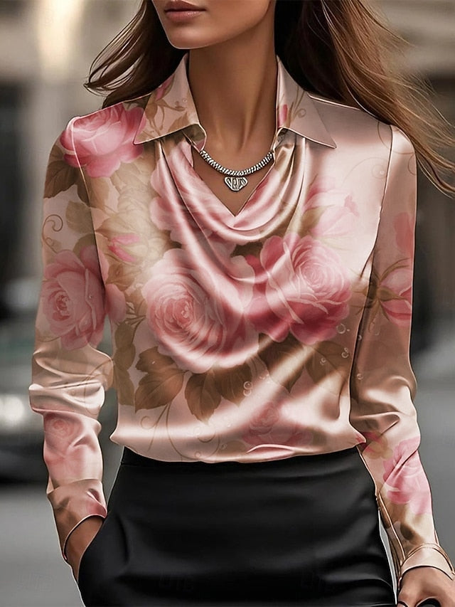 Women's Shirt Elegant Satin Top Silky Tops Print Draped