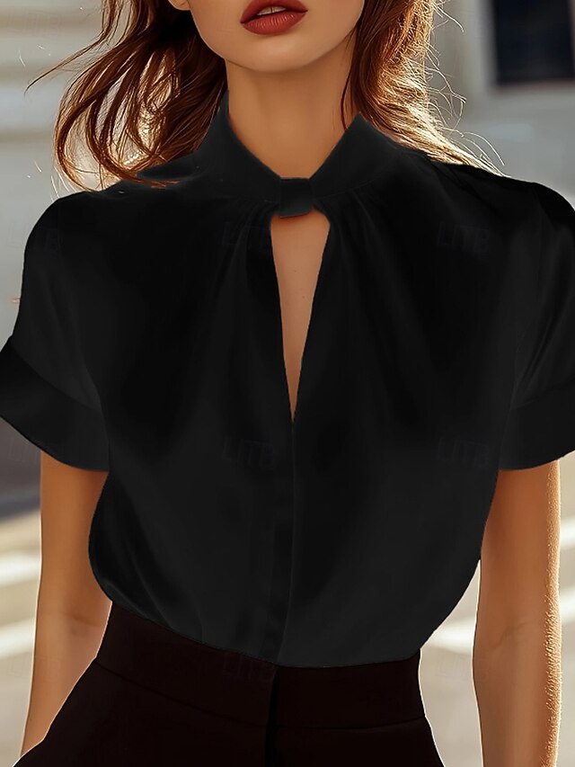 Women's Shirt Elegant Dressy Satin Top Cut Out Plain