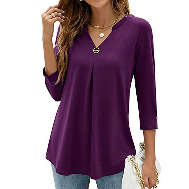 Women's Shirt Blouse Tunic Black White Pink Plain Flowing