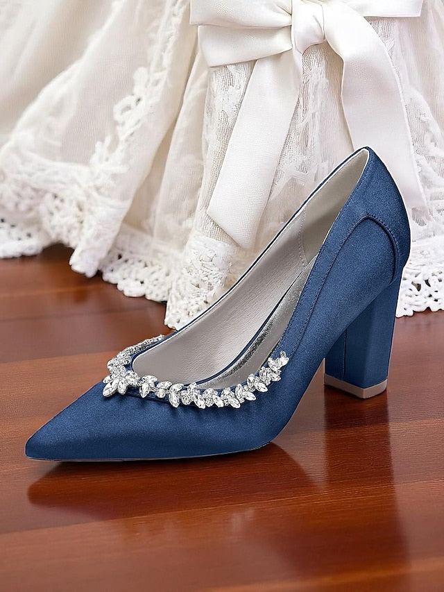 Pumps Block Pink Heel Wedding Women's Satin