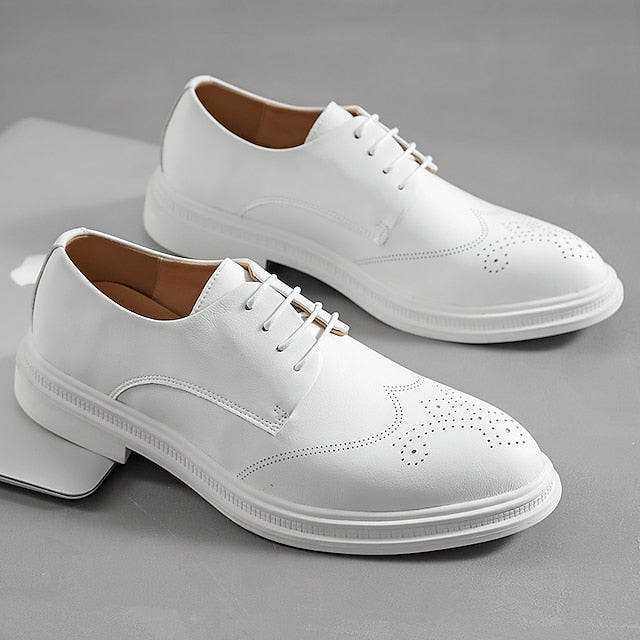 Men's Oxford Perforated with Shoes Leather Faux White