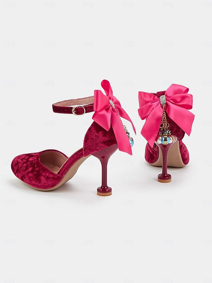 Heels and Mary Women's with Big Bow Jane Burgundy Velvet