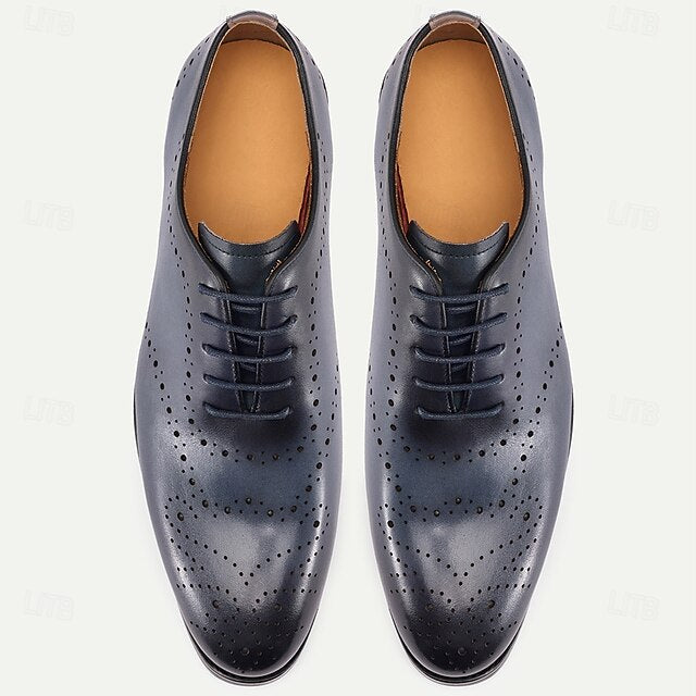 Shoes Blue Cowhide Classic Navy Genuine Oxford Men's
