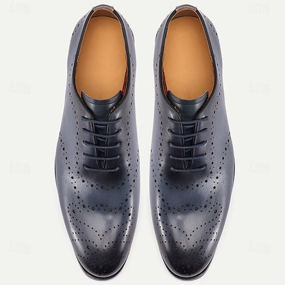 Shoes Blue Cowhide Classic Navy Genuine Oxford Men's