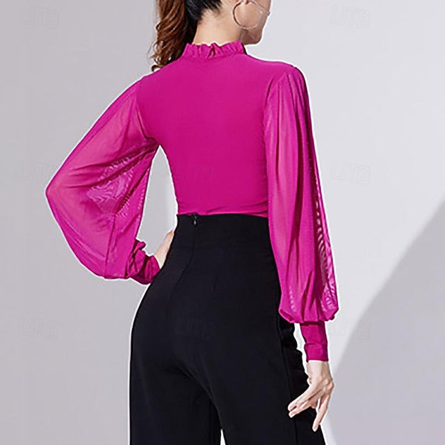 Ballroom Dance Activewear Top Printing Pure Color Splicing