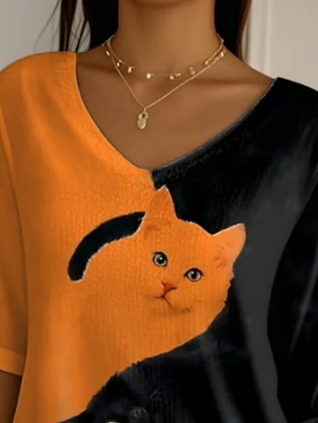 Halloween Women's Blouse Print Cat Daily Casual 3/4 Length