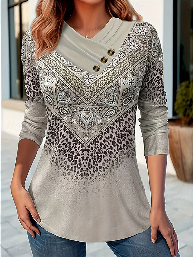 Women's T Shirt Buttons Print Asymmetrical Graphic Paisley
