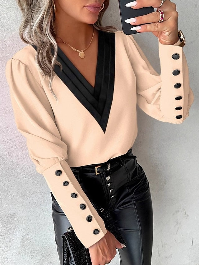 Christmas Women's Dress Shirt Blouse Patchwork Print Solid