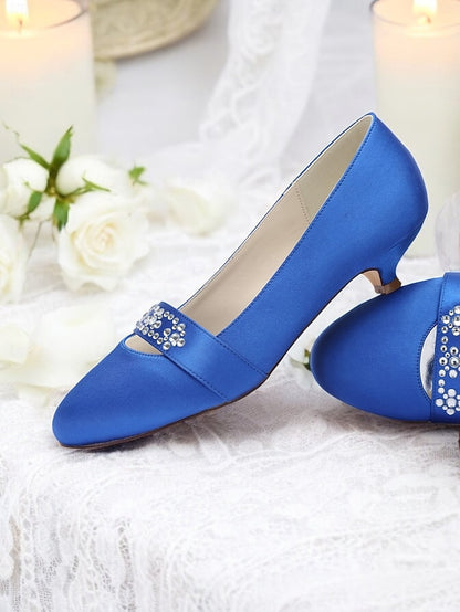 Blue Heels with Women's Rhinestone Kitten Satin