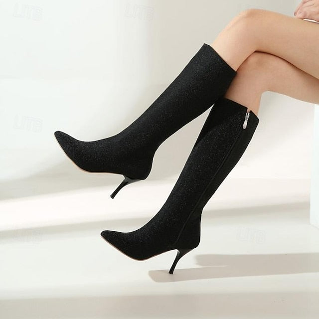 – Knee-High Women's Sparkly Stiletto Elegant Boots