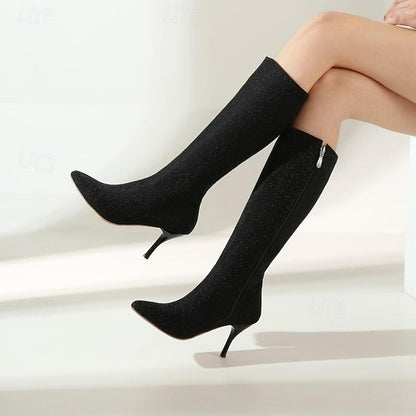 – Knee-High Women's Sparkly Stiletto Elegant Boots