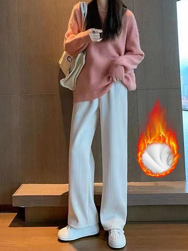 Thick wide leg pants for autumn and winter high waisted loose