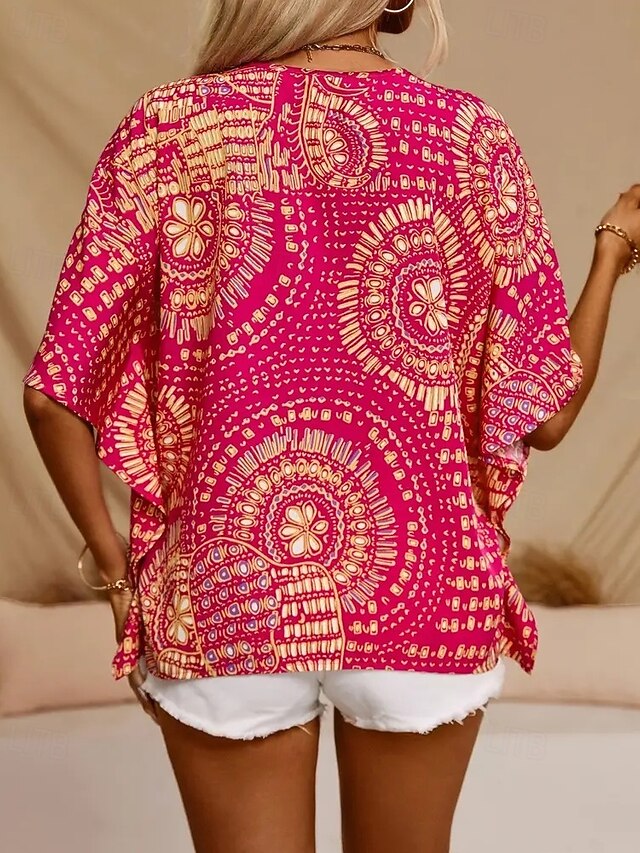 Women's Blouse Print Floral Bohemia Vintage Stylish Short