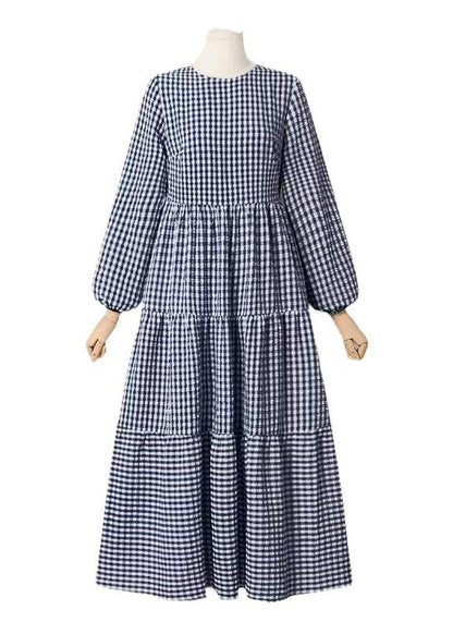 Cotton Dresses Simple Plaid Spring Maxi Green