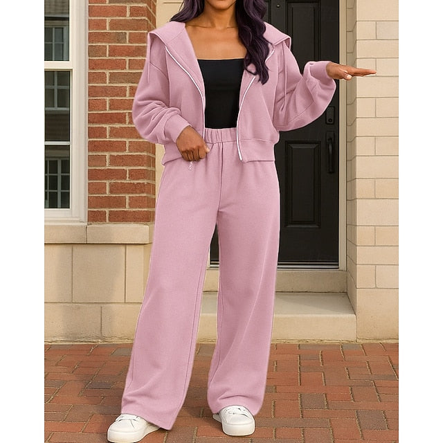 Hoodie Piece 2 Tight Up Tracksuit Zip Women's Top Baggy