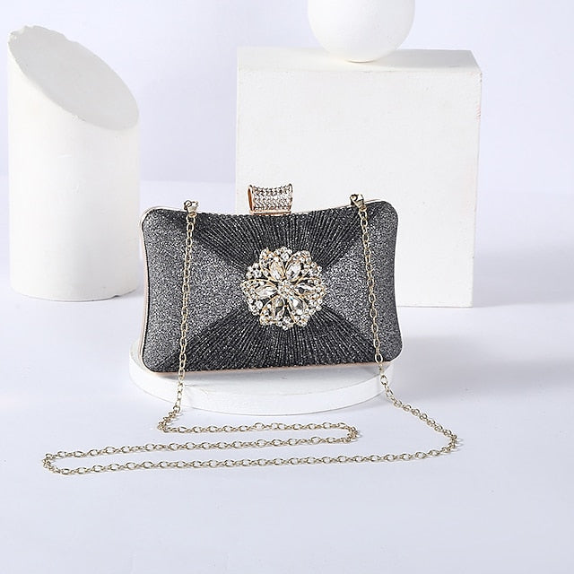 Elegant with Clutch Bag Gold Women's Chain Strap Rhinestone