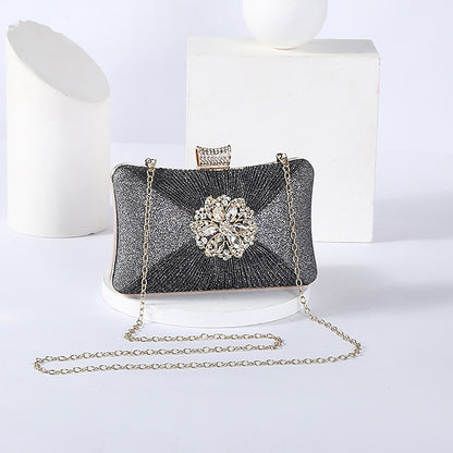 Elegant with Clutch Bag Gold Women's Chain Strap Rhinestone