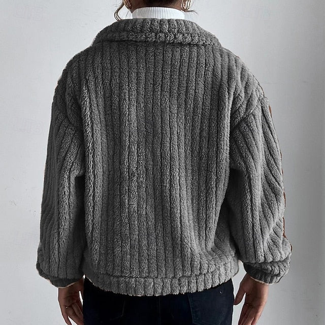 Warm Casual Coat Buttons Comfortable Plain Women's Teddy