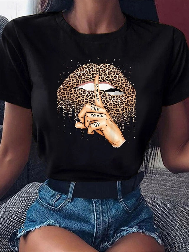 Women's T Shirt Leopard Mouth Fashion Modern Casual Short