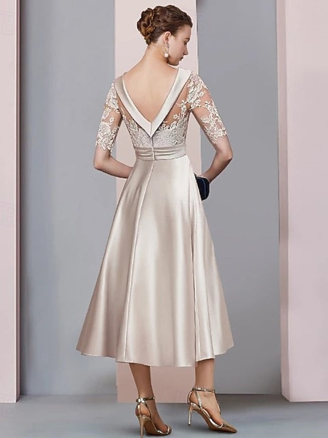 A-Line Tea Length Party Dress Cocktail Dress Wedding Guest Dress