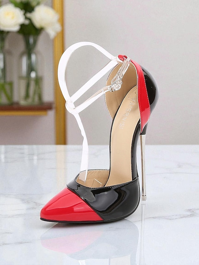 Patent Toe Leather Black and Red Women's Pointed Stiletto