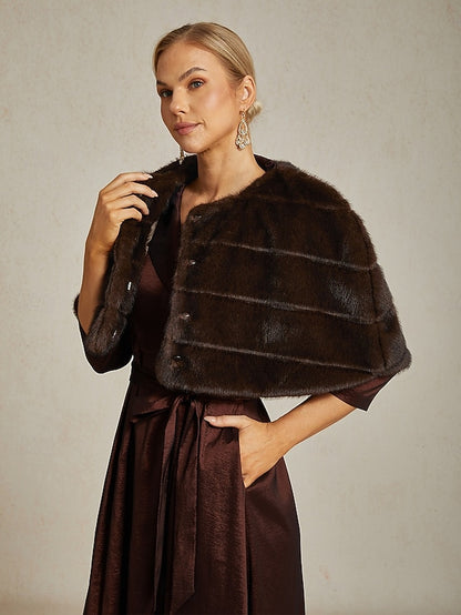 Faux Fur Wrap Women's Cocktail Brown Shrug Formal Party