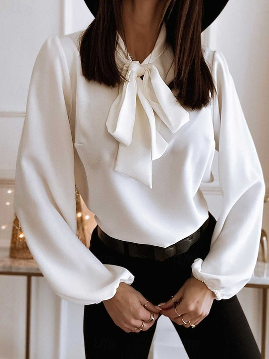 Women's Dress Shirt Blouse Bow Solid Color Elegant Stylish