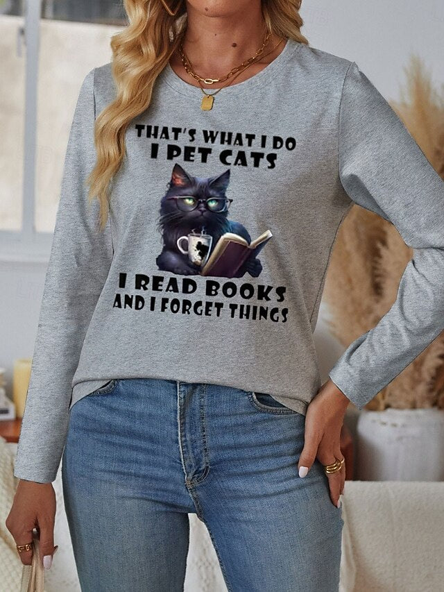 Women's 100% Cotton T Shirt Casual Cat Letter Regular Tops