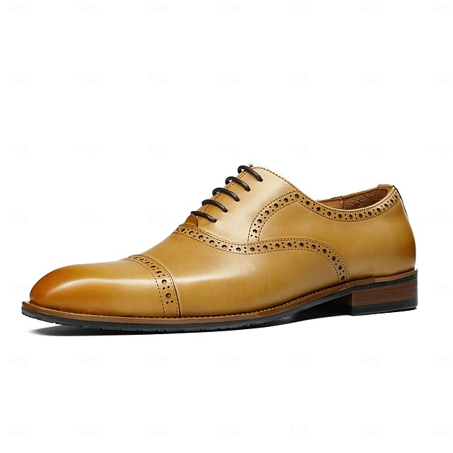 with Shoes Wingtip Oxford Men's Genuine Light Leather Brown
