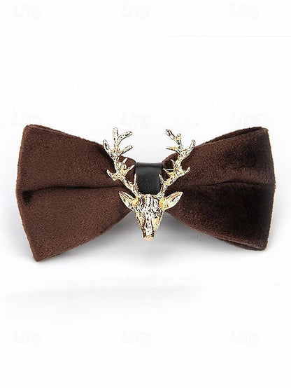 Velvet Deer Pin with Men's Bow Gold Head Tie