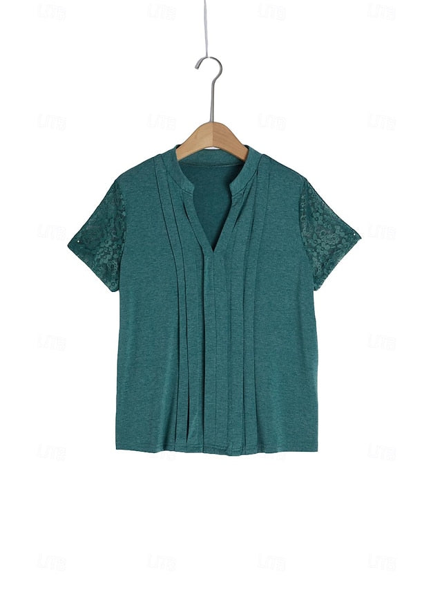 Women's Tunic Dressy Tops Lace Pleated Solid Color Plain