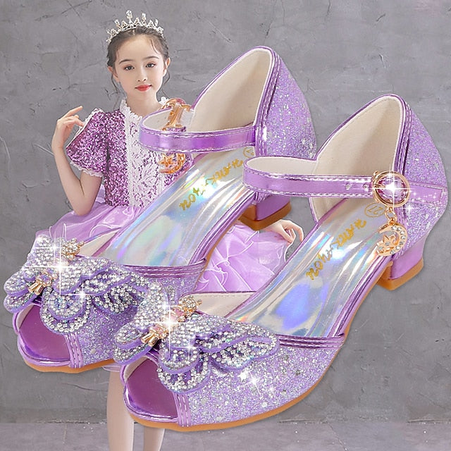 Princess – Girls' Silver Shoes Bowknot Sparkly Glitter