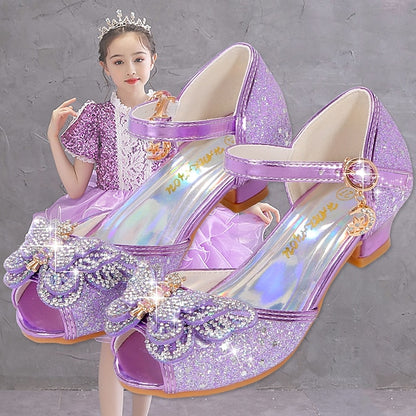 Princess – Girls' Silver Shoes Bowknot Sparkly Glitter