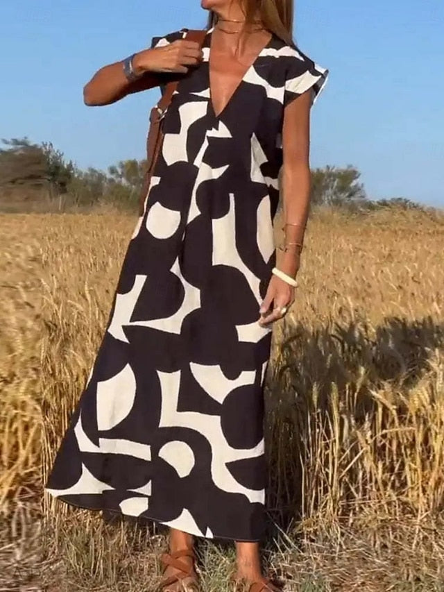 Women's Graphic V Neck Maxi Dress Sleeveless Summer Spring