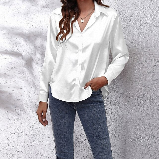 Women's Shirt Elegant Dressy Satin Top Buttons Plain Daily