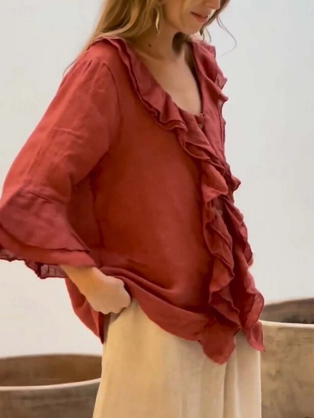 Women's Summer Shirt Casual Shirt Blouse Ruffle Solid Color