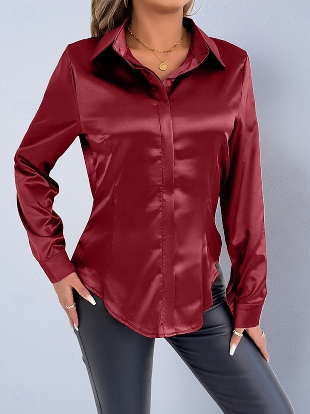 Women's Shirt Satin Shirt Casual Shirt Blouse Buttons Plain