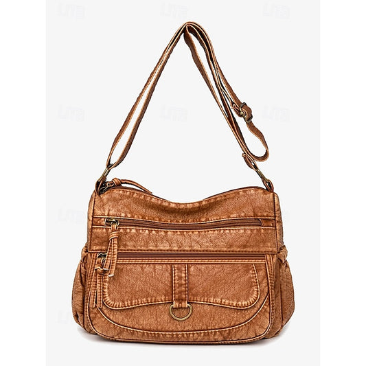 Crossbody Brown Vintage Women's Faux Bag with Leather