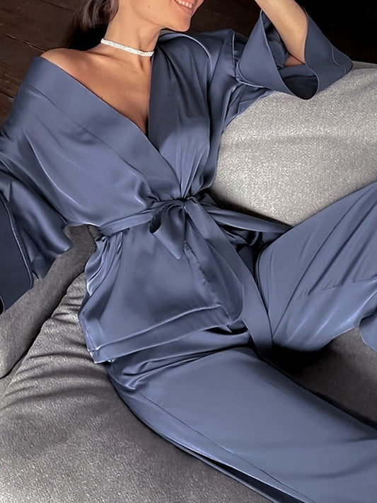 Women's Pajama Set Fashion Casual Comfort Pure Color Satin