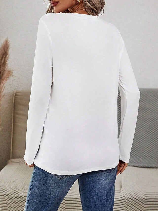 Women's T Shirt Print Cat Letter Casual Long Sleeve Round