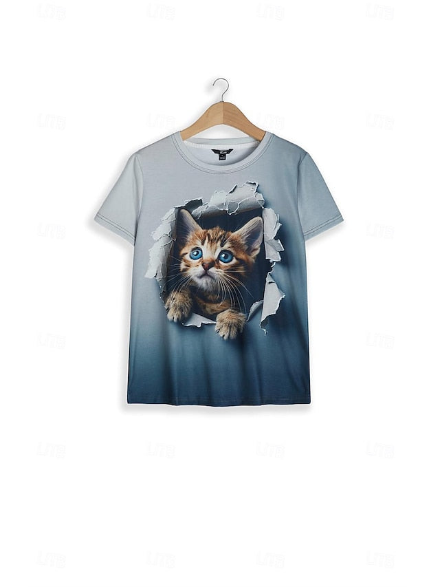 Women's T Shirt Fashion Cat Print Short Sleeve Regular Tops