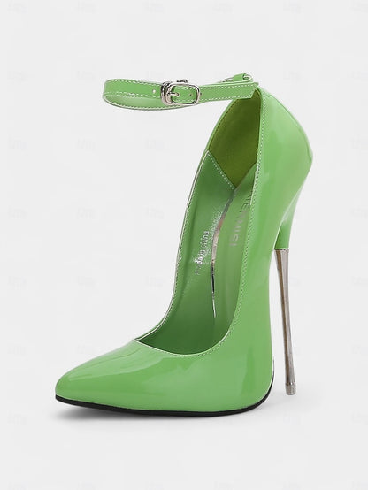 Heels Patent Stiletto with Strap Leather Red Ankle Women's