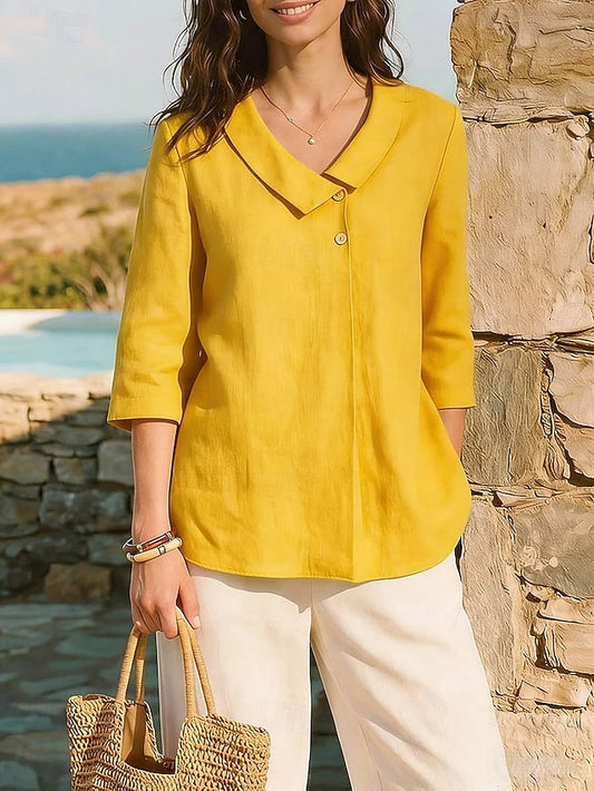 Women's Blouse Faux Linen Shirt Solid Color Daily Stylish