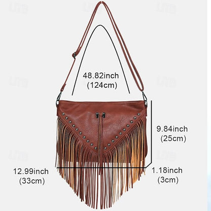 Style Leather with Women's Fringe Crossbody Bohemian Bag