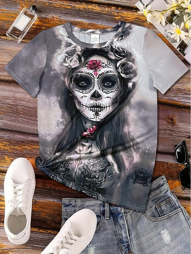Women's T Shirt Skulls Floral Graphic Vintage Stylish